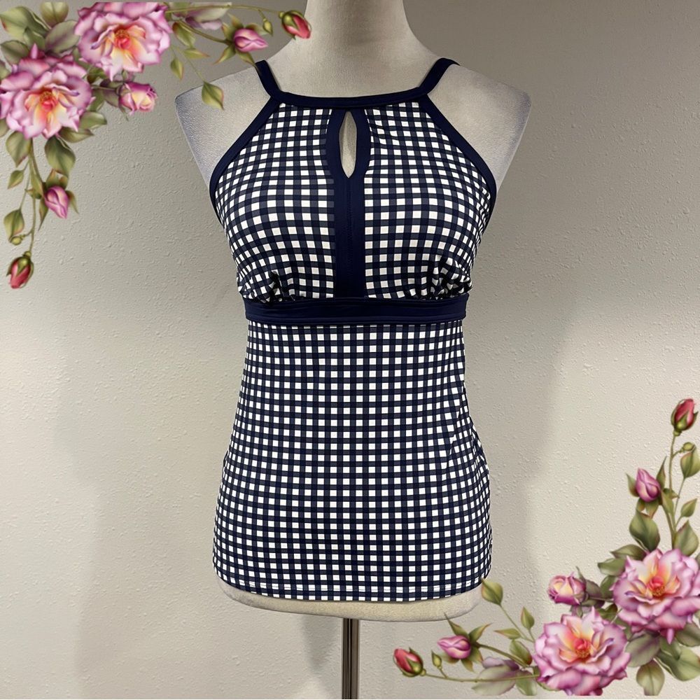 Land's End Navy and White Checkered Women's swim tankini‎ size 4